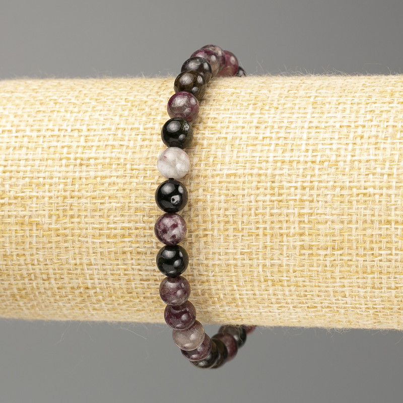 Tourmaline Bracelet with Natural Stone, Smooth Bead, 6.5 mm Diameter, 18 cm Length (Stretch)