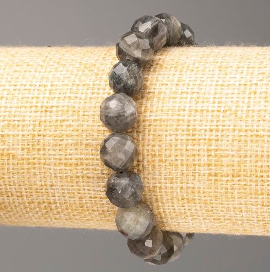 Labradorite Bracelet, natural stone, faceted bead, 10 mm diameter, 18 cm length (stretch)