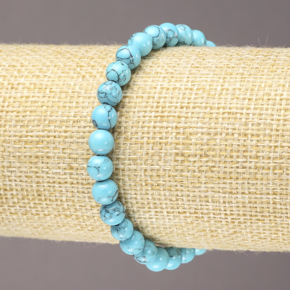 Elastic Turquoise Bracelet (Pressed) Smooth Bead, 6mm Diameter+