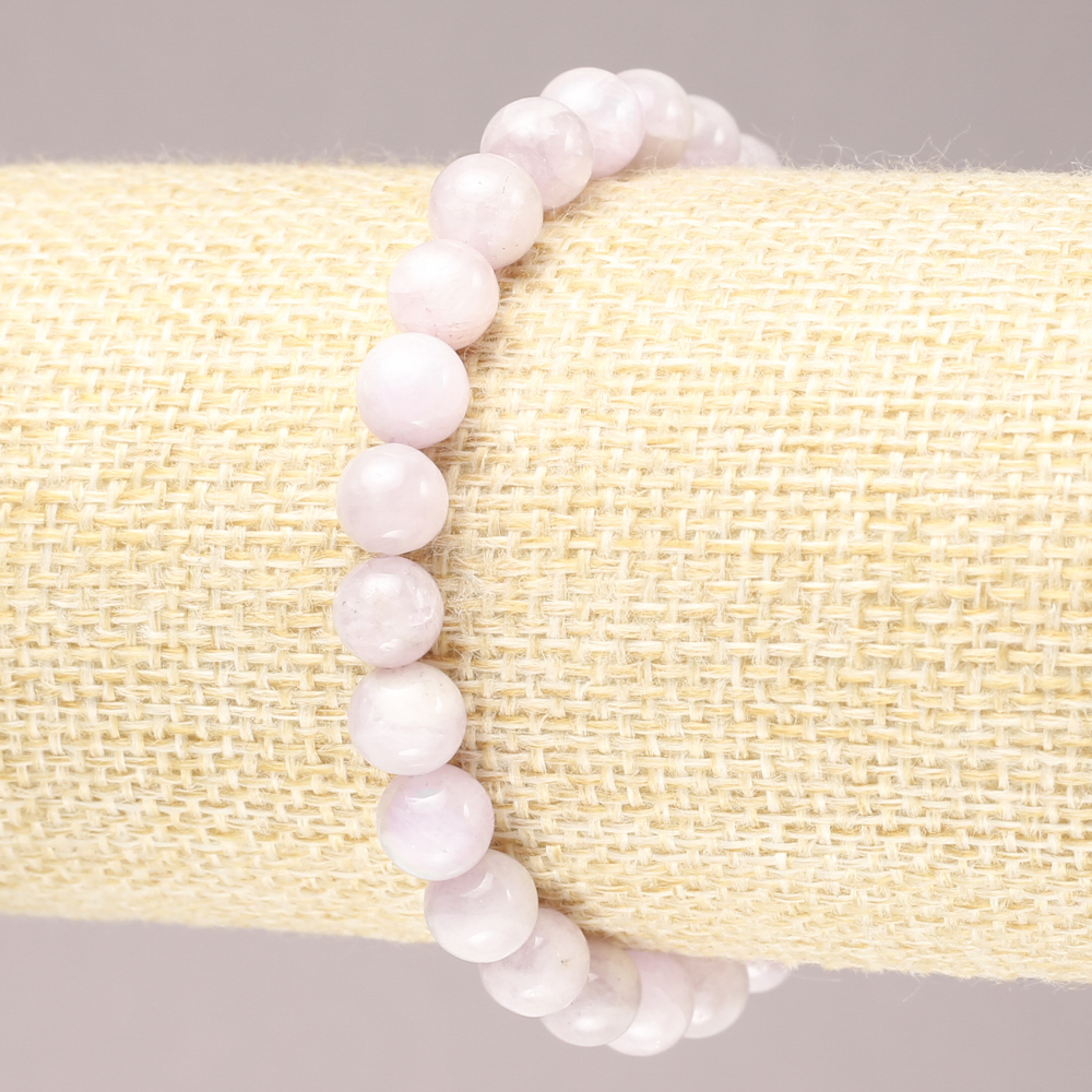 Elastic Kunzite Bracelet with Smooth Beads, Natural Stone, 7.5 mm Diameter
