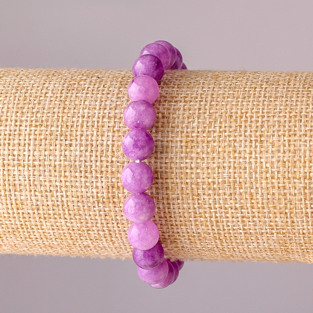 Amethyst-Tinted Quartz Bracelet on Elastic Band, Smooth Beads, 10 mm Diameter, 18 cm Circumference
