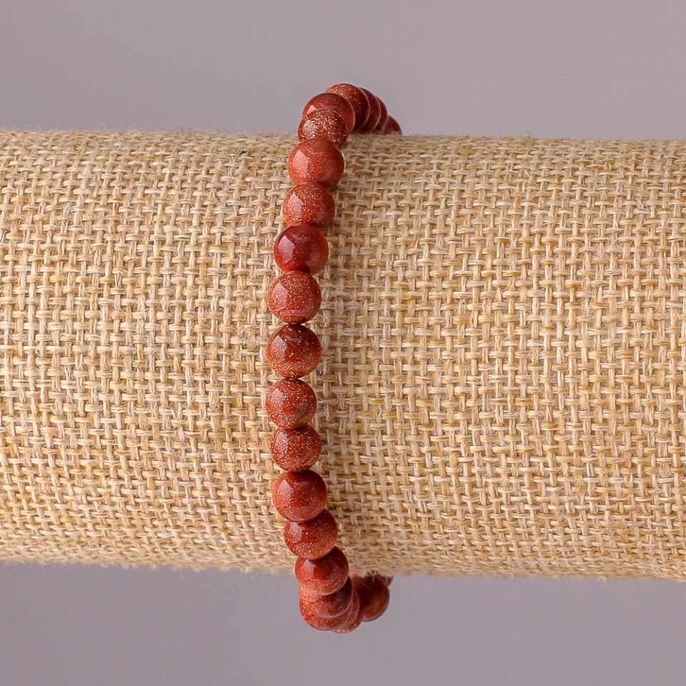 Aventurine Bracelet 'Golden Sand' on elastic cord, smooth bead, 6 mm diameter, 18 cm circumference