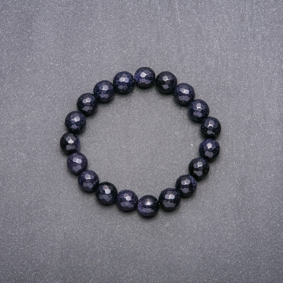 Aventurine Bracelet 'Blue Sand Night of Cairo' Faceted Beads, 10 mm Diameter, 18 cm Circumference