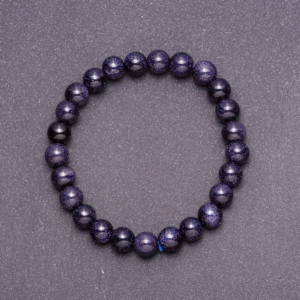 Bracelet made of synthetic aventurine 'Blue Sand Night of Cairo' smooth beads, 8 mm diameter (+/-), on an elastic cord, 18 cm circumference
