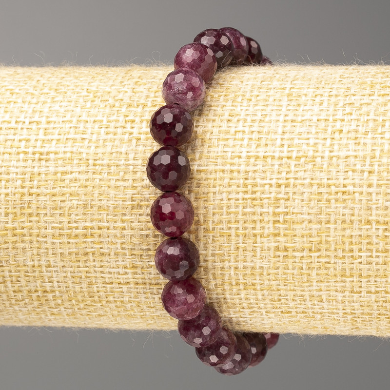 Rubellite Tourmaline Bracelet, Natural Gemstone, Faceted Beads, 8 mm Diameter, 18 cm Length (Stretch)