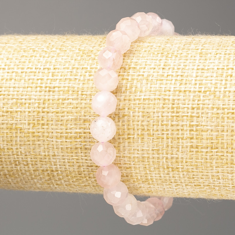 Bracelet Rose Quartz natural stone, faceted bead, 8 mm diameter, 18 cm long (stretch)