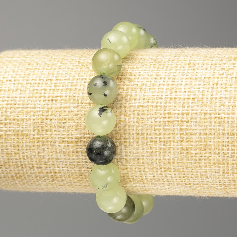 Prenite Bracelet with natural stone smooth beads, diameter 10 mm (±), on elastic, length 18 cm (stretch)