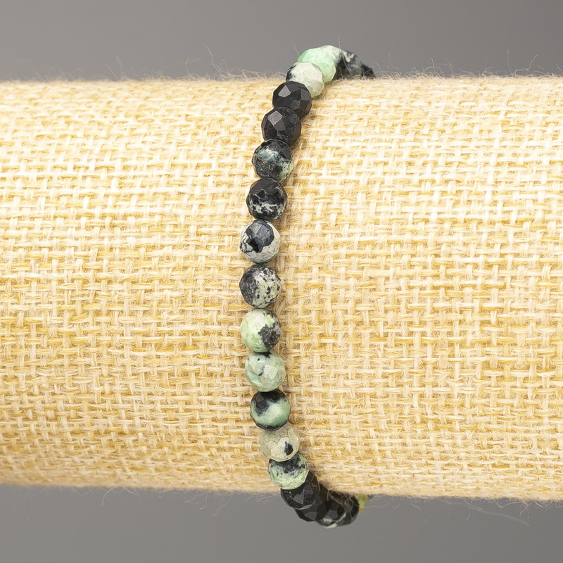 Chrysocolla natural stone bracelet, faceted bead, 5mm diameter, 18cm length (stretch)