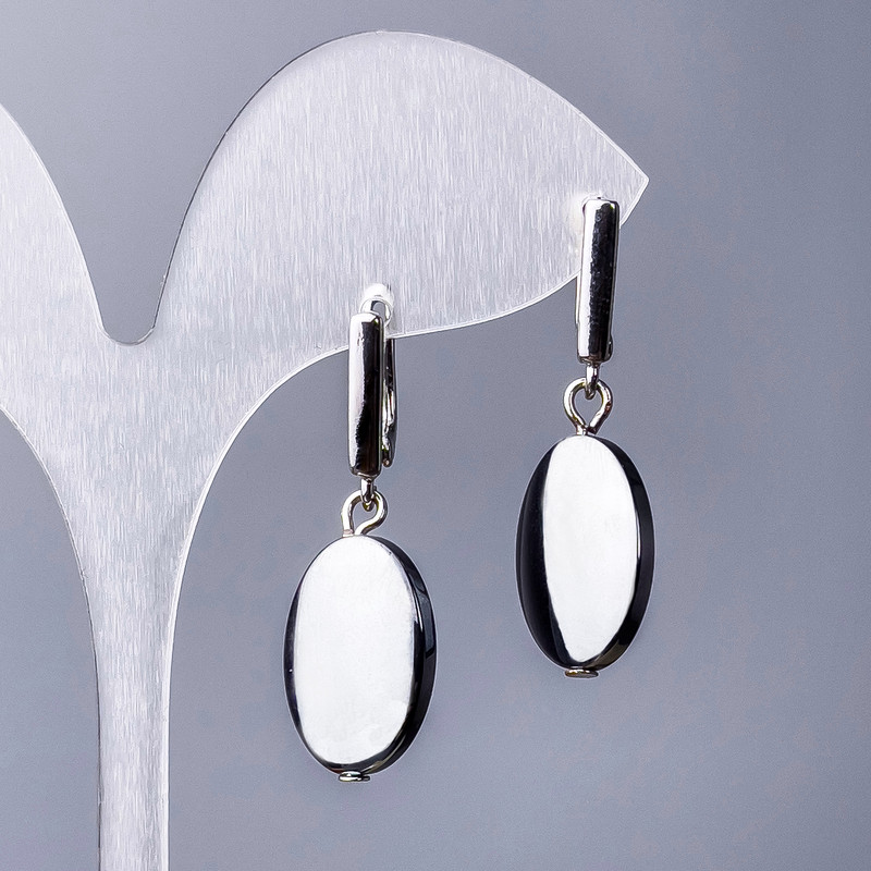 Сережки Гематит овал, діаметр 13х18мм+-, довжина 40мм