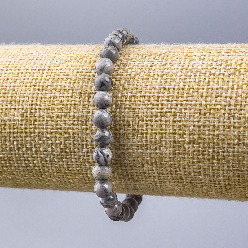 Gray Ocean Jasper Bracelet (Acrylic) Smooth Beads, 6mm Diameter, 18cm Length (Stretch)