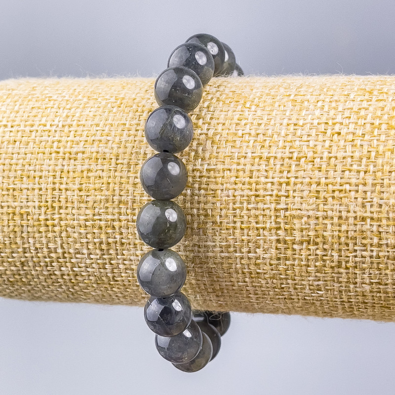 Bracelet with natural labradorite, smooth beads, diameter 10 mm ±, length 18 cm (stretch)