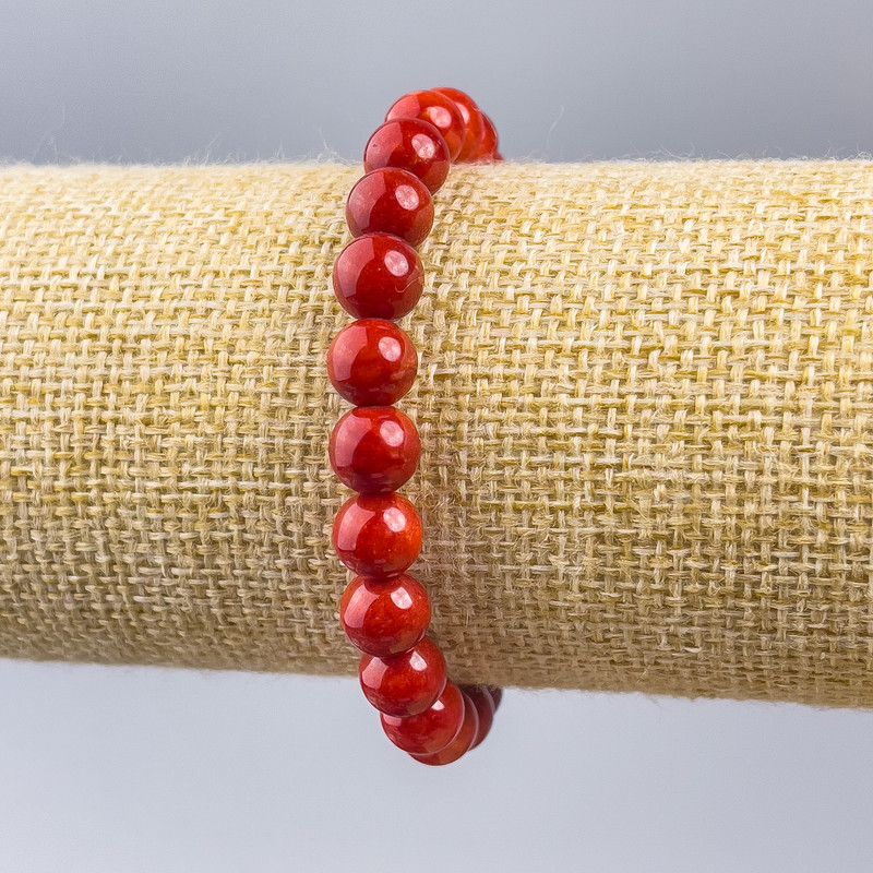 Coral Bracelet (Artificial) Smooth Beads, 8mm Diameter, 18 cm Length (Stretch)