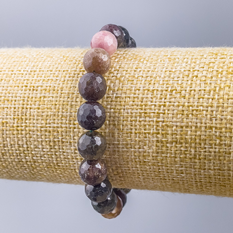 Tourmaline bracelet, natural gemstone, faceted bead 9 mm, length 18 cm (stretch)