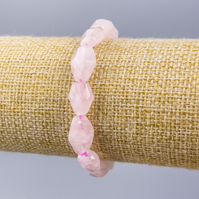 Rose Quartz Bracelet, Natural Stone, Faceted, Diameter 15x10 mm ±, Length 18 cm (Stretch)
