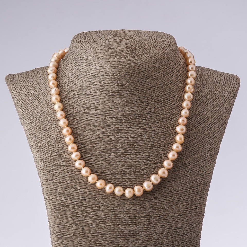 Cultured Freshwater Pearl Necklace, Round Shape, Pink Peach, 47 cm Length, 8-9 mm Diameter