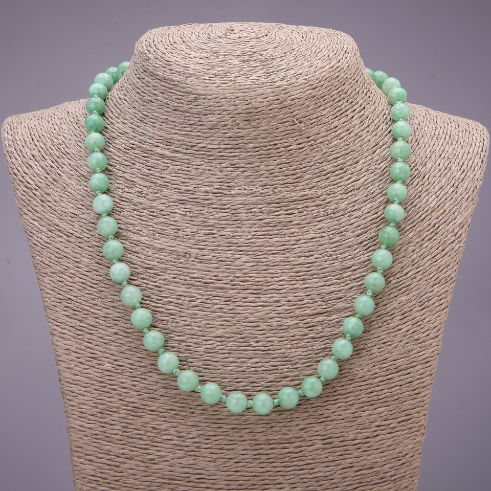 Natural Stone Necklace Burmese Jadeite Smooth Beads, diameter 8 mm (±), length 45 cm