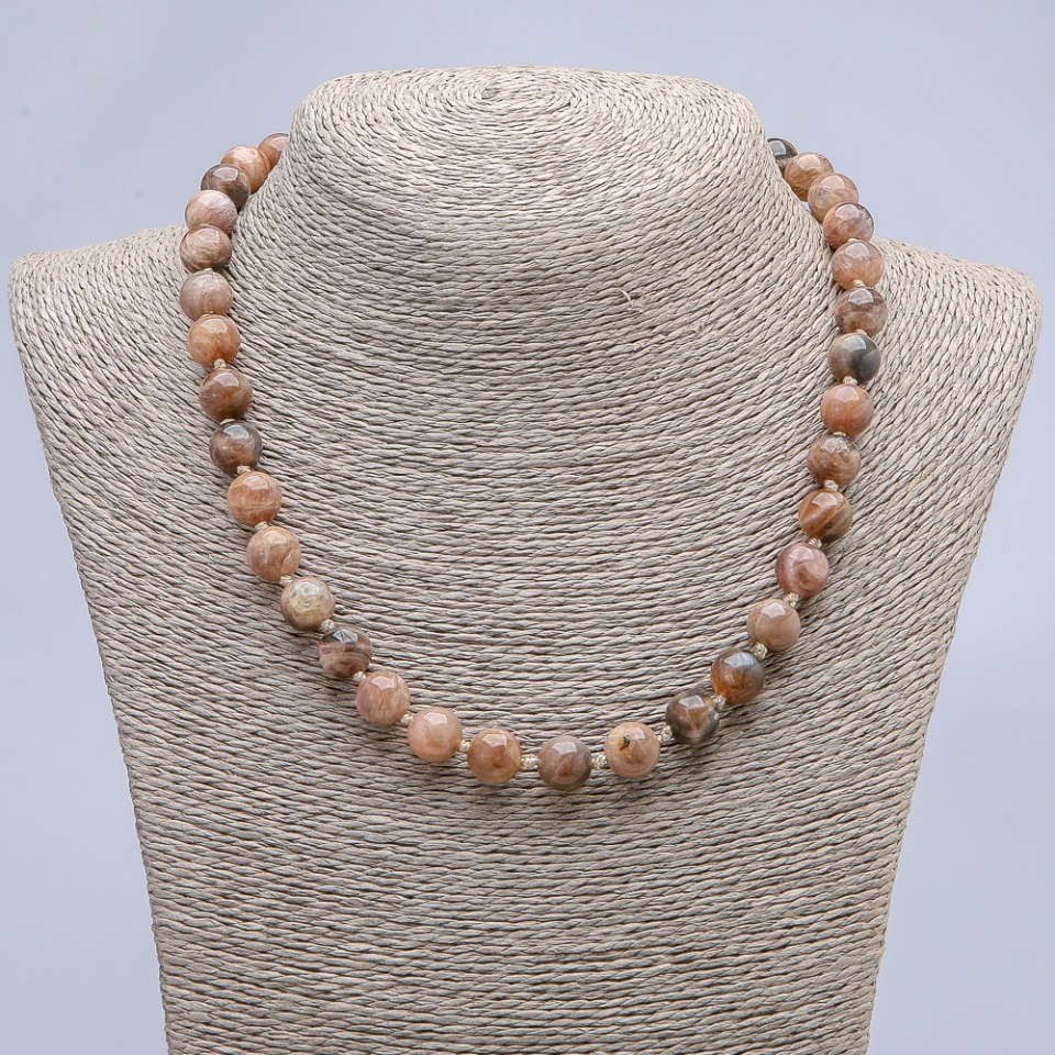 Selenite natural stone necklace — smooth bead, 10 mm diameter+