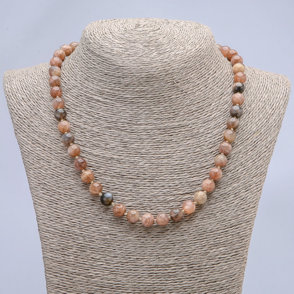 Natural stone selenite necklace with smooth beads, diameter 8 mm+