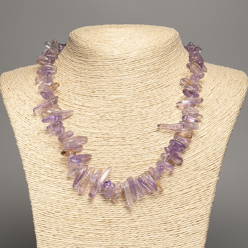 Natural amethyst chip 'Needle' necklace, diameter 18x5mm, length 48cm +