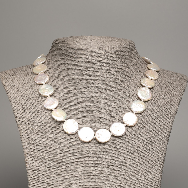 Necklace of natural baroque pearls with a "gasoline" tint, diameter 15x15x4 mm, length 45 cm +