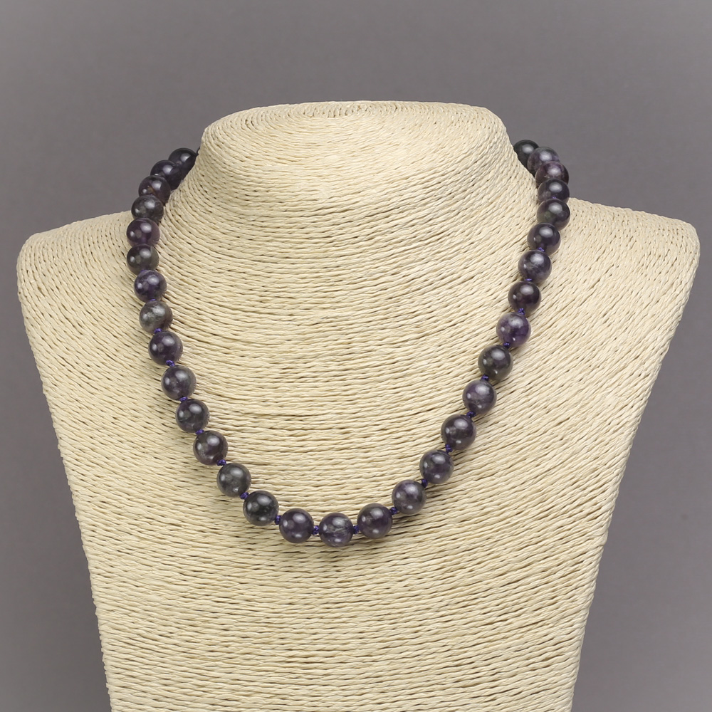 Natural amethyst necklace with smooth beads, 10mm diameter, 45cm length