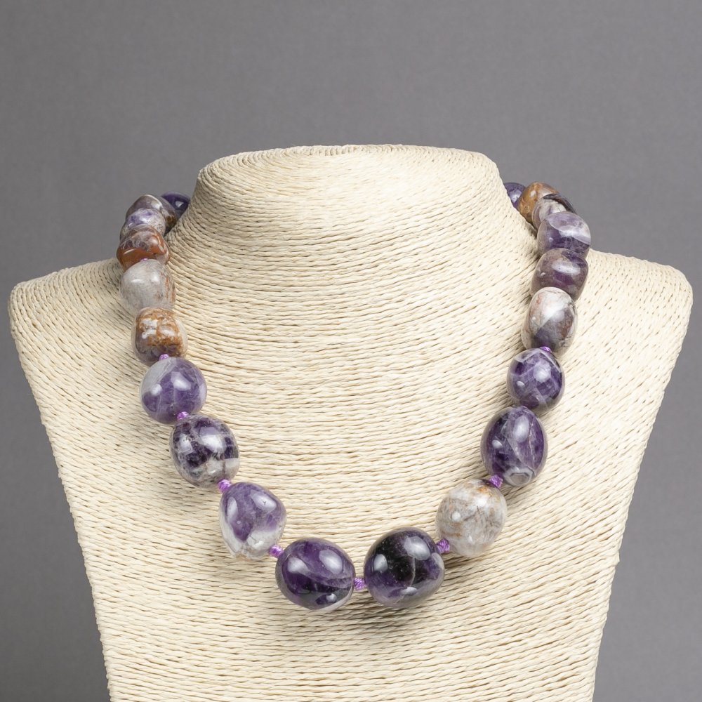 Elite Amethyst Natural Stone Necklace - Large Faceted Graduated Beads, 12-23 mm Diameter, 50 cm Length