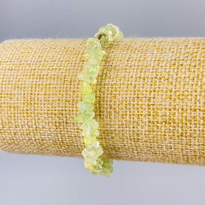 Prehnite bracelet, natural stone chip, 9x4 mm diameter, 18 cm length (stretch)