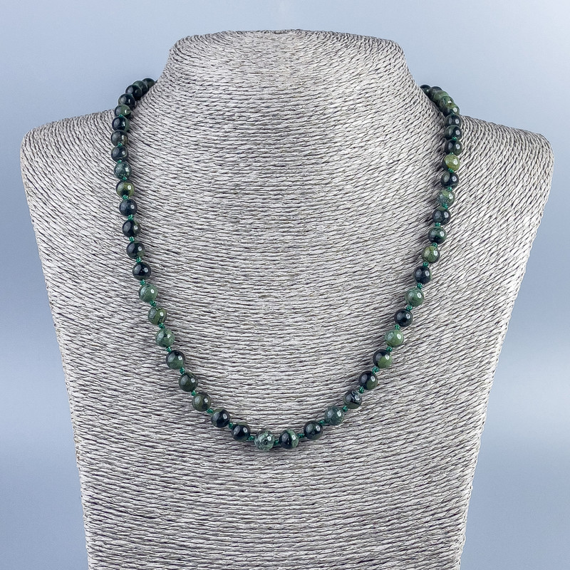 Natural Stone Necklace Ocean Jasper, smooth round beads, 6.5 mm diameter, 50 cm length