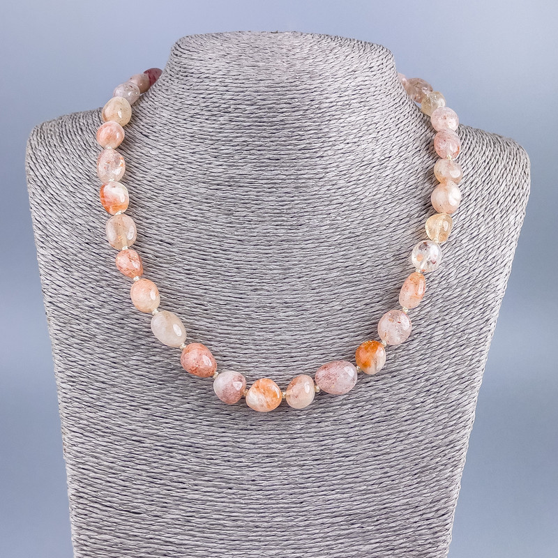 Faceted Natural Selenite Bead Necklace, Bead Diameter 12×10 mm, Length 49 cm +