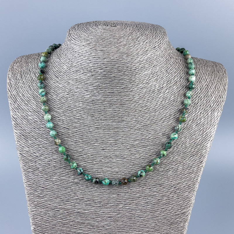 Chrysocolla and Lazurite Necklace, 6 mm faceted beads, 52 cm length +