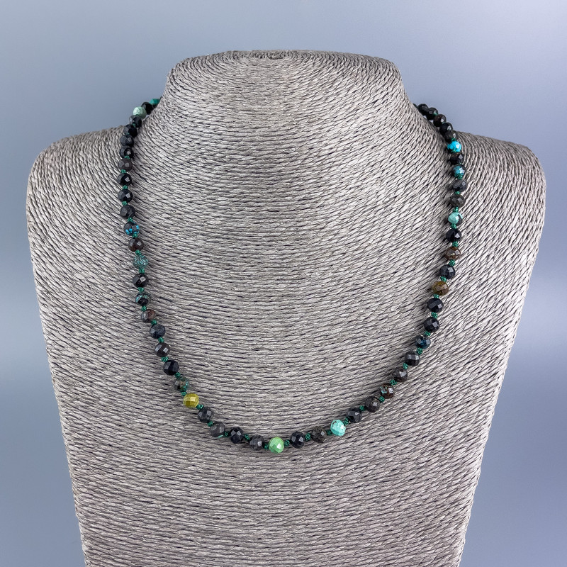 Chrysocolla natural gemstone necklace, faceted bead, 5 mm diameter, 50 cm length +