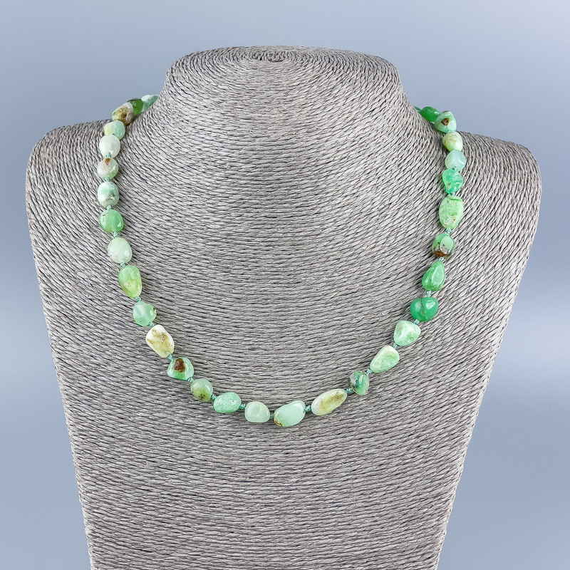 Natural chrysoprase gemstone necklace, faceted beads, bead size 9x11 mm, length 50 cm +