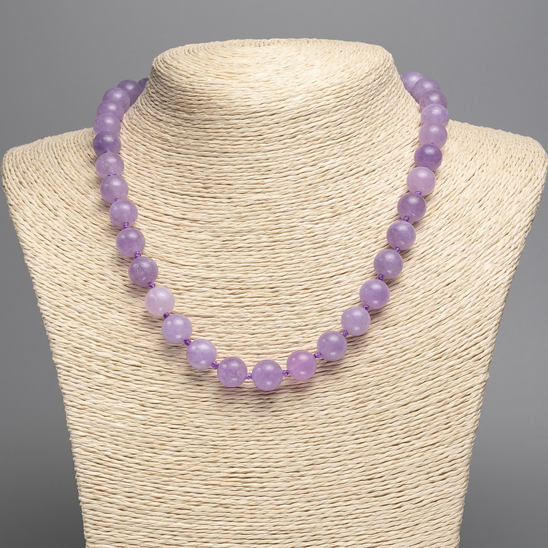 Necklace of toned quartz imitating amethyst — smooth beads, 10mm diameter, approximately 48 cm in length