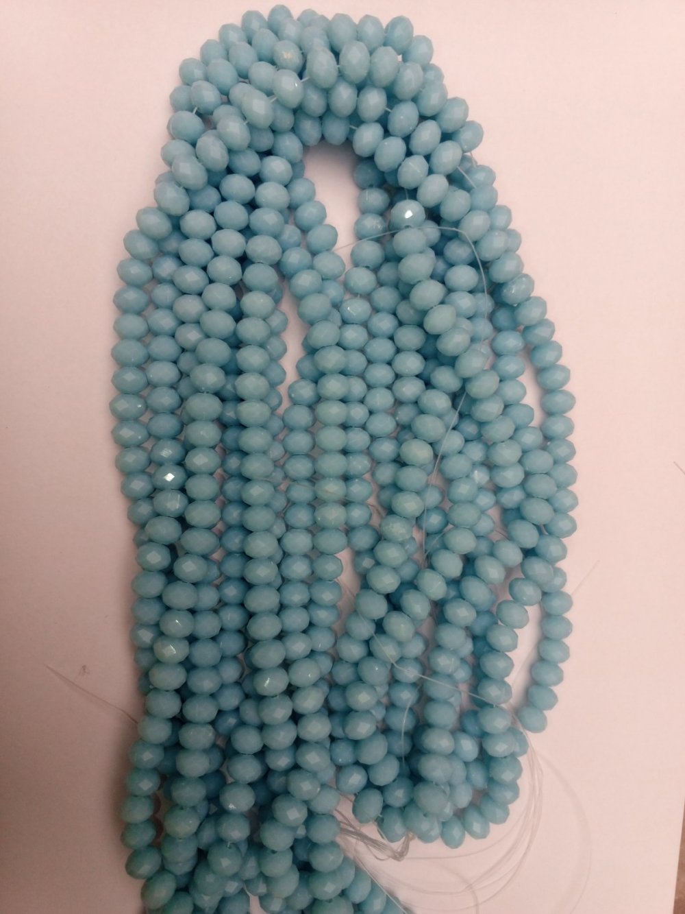 Czech Crystal Beads on Thread, Blue Matte 'Faceted Rondelle', 8x6mm, 43cm length