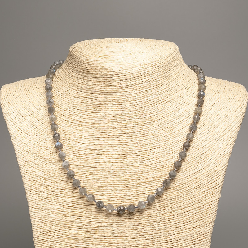 Labradorite Necklace with natural stone, faceted bead, 6.5 mm diameter, 50 cm length