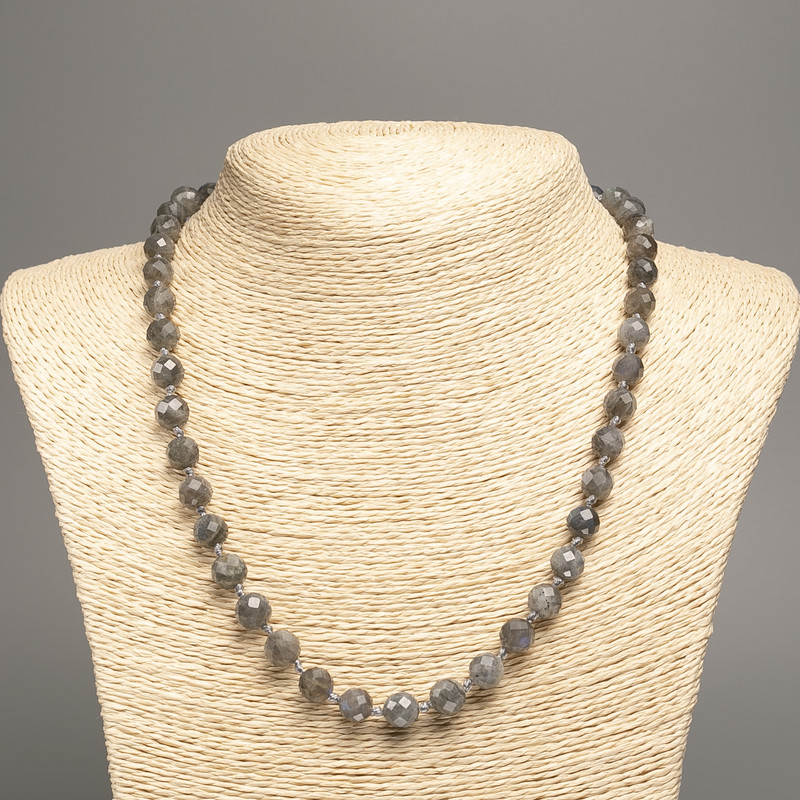 Labradorite natural stone necklace with a faceted bead, 8 mm diameter, 50 cm length