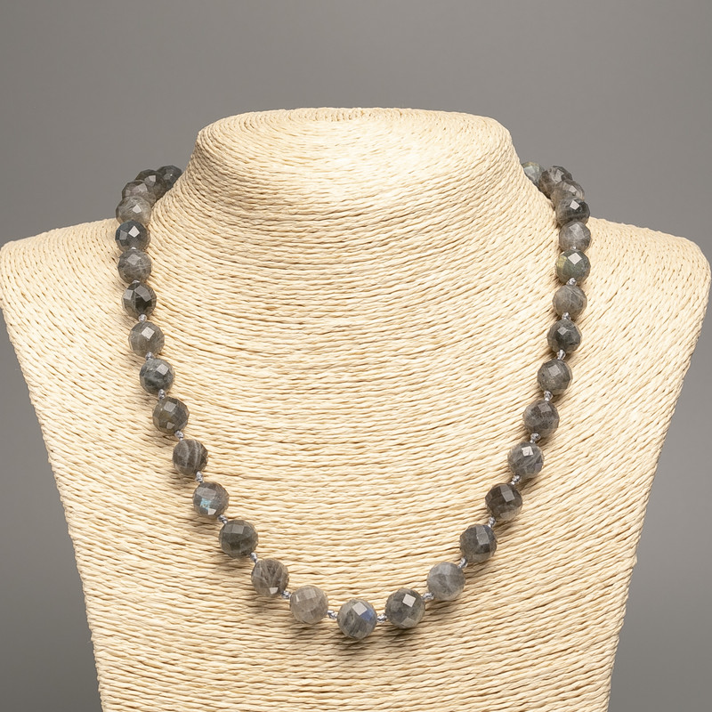 Labradorite natural stone necklace with a faceted bead, 10 mm diameter, 50 cm length ±