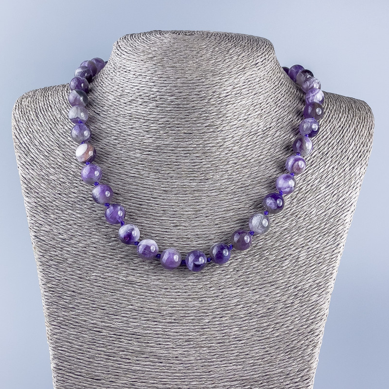 Natural Amethyst Necklace with Smooth Beads, 10mm Diameter, 48 cm Length