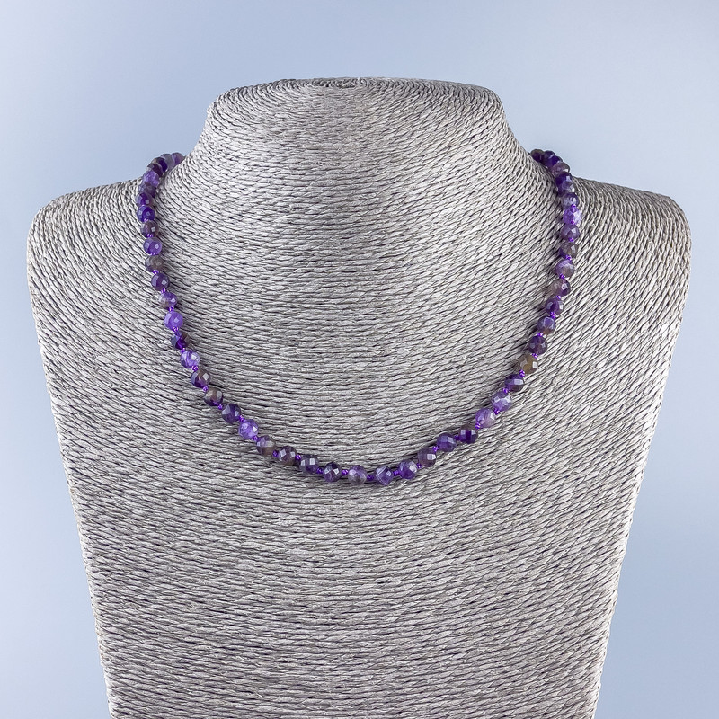 Natural amethyst necklace with faceted beads, 5.5 mm diameter, 50 cm length
