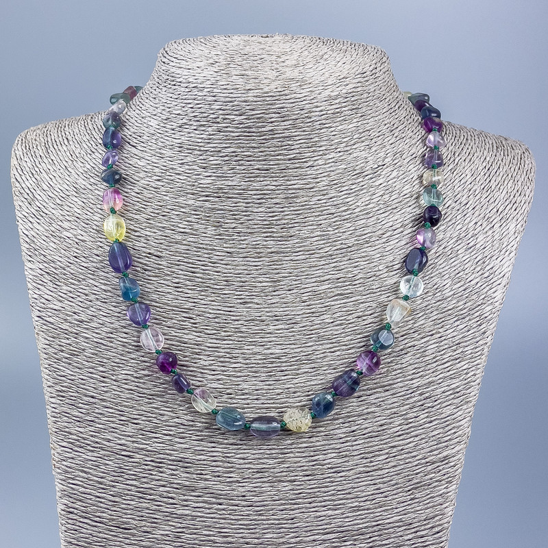 Natural fluorite necklace, faceted, bead size 7x11-6x8 mm, length 52 cm