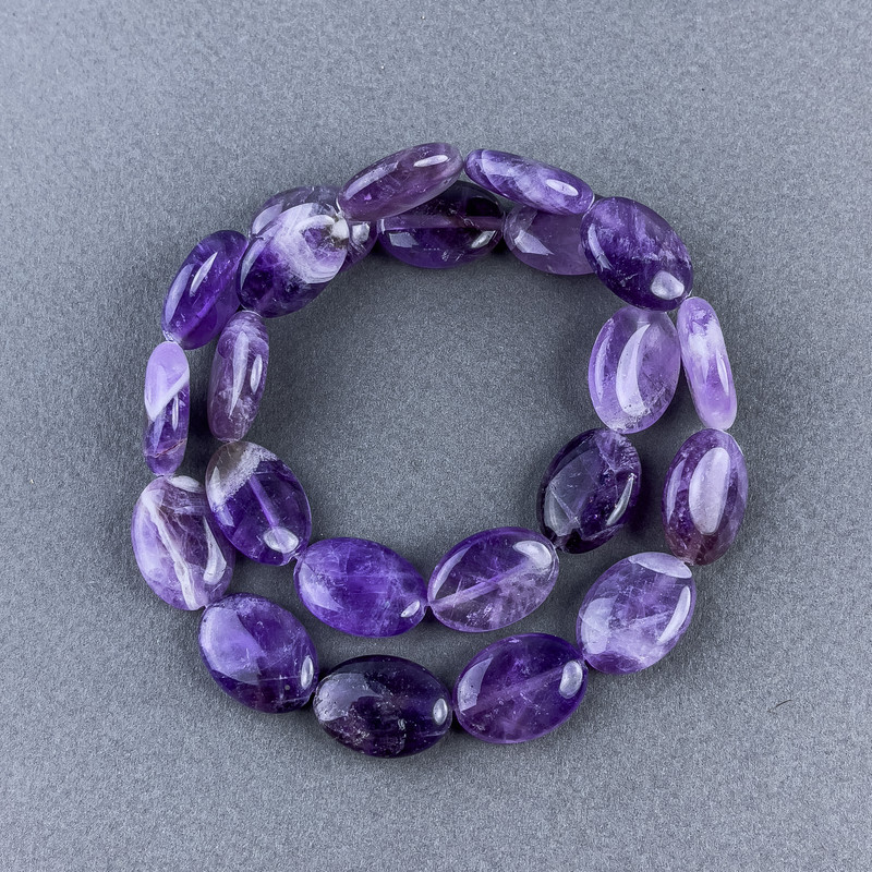 Amethyst Beads, Natural Stone, Oval, 13x18x6 mm, Length 40 cm ± on beading thread