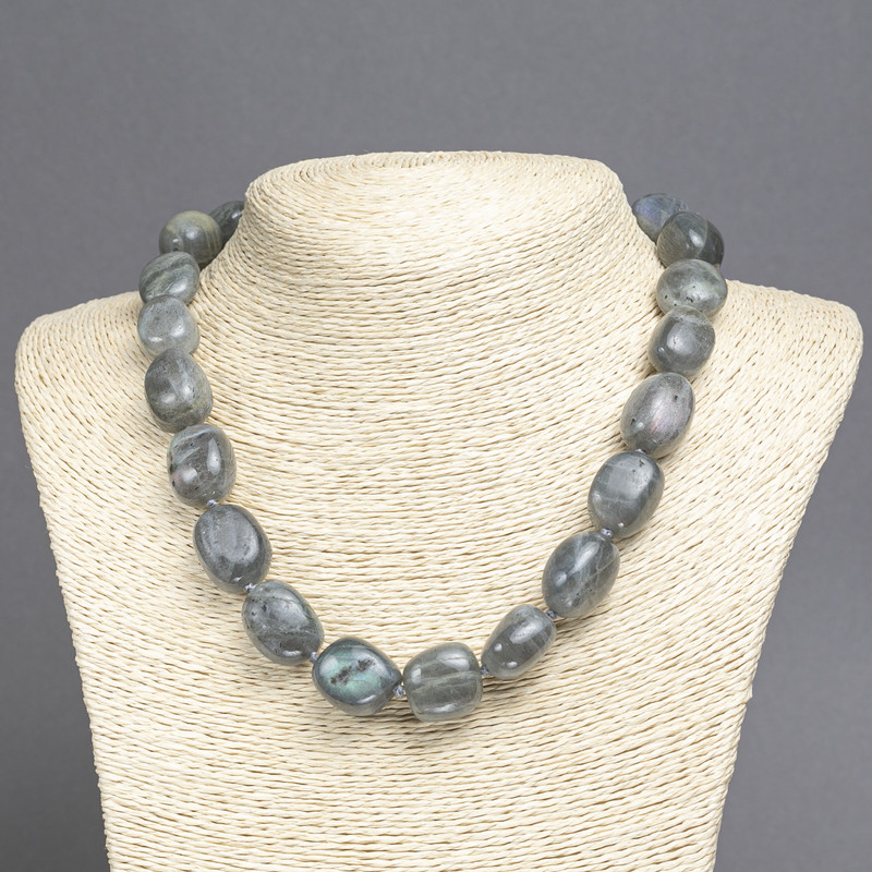 Faceted natural labradorite necklace, bead size 16×13 mm, length 45 cm