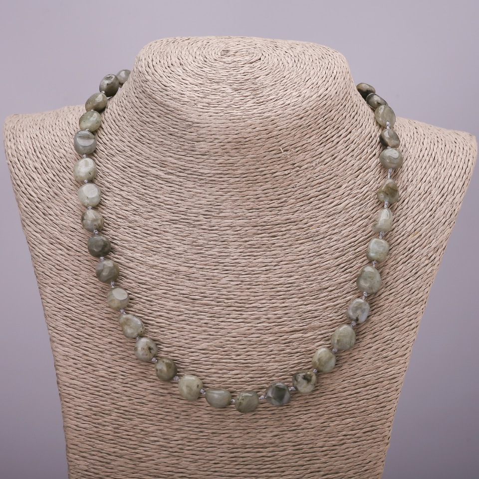 Faceted Labradorite Natural Stone Necklace, diameter 9×13 mm (±), length 48 cm