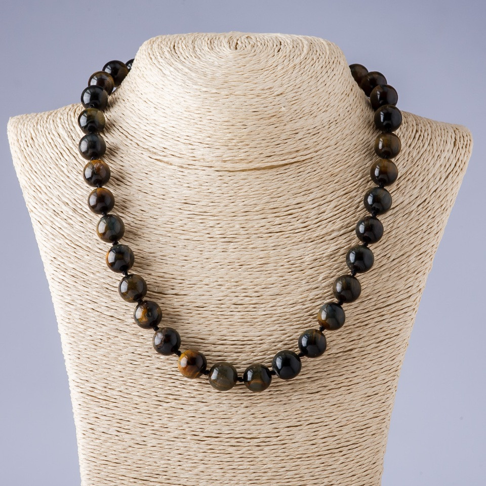 Hawk's Eye Necklace with Smooth Beads 12mm 50 cm
