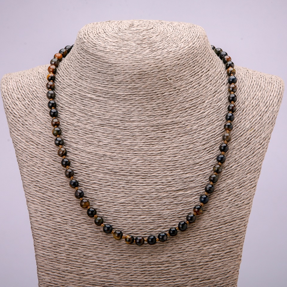 Hawk's Eye Stone Necklace, smooth beads, 6mm diameter, 48cm length