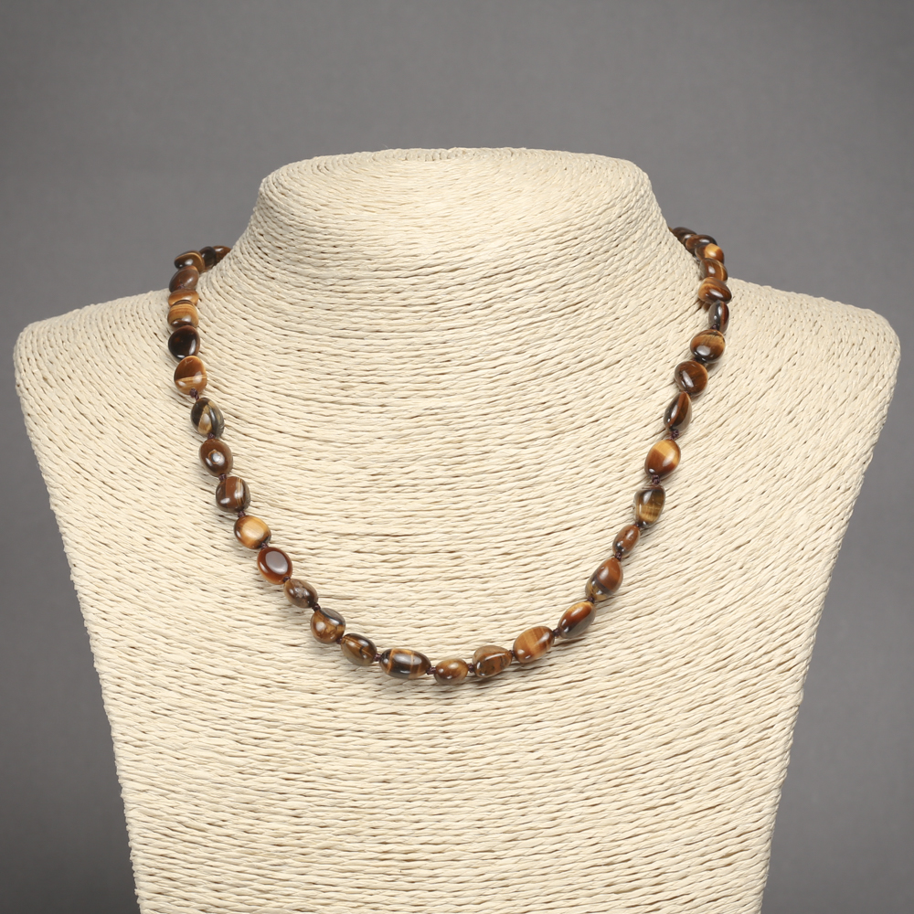 Bead Necklace with Natural Tiger's Eye, Faceted Beads, 6x8 mm, Length 45 cm