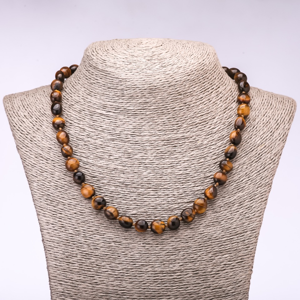 Tiger's Eye Necklace, polished beads, 8–10 mm diameter, 48 cm length