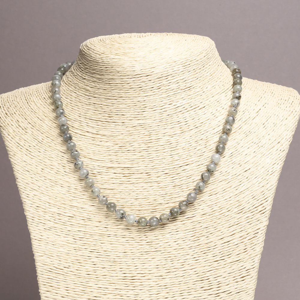 Labradorite natural stone necklace with smooth beads, 6 mm diameter, 45 cm length