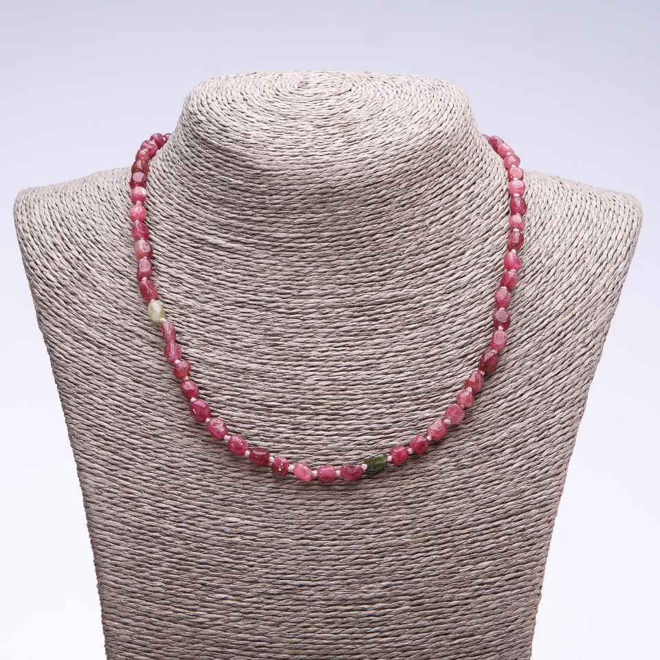 Necklace of natural tourmaline square-cut briolette, 6 mm diameter, 45 cm length