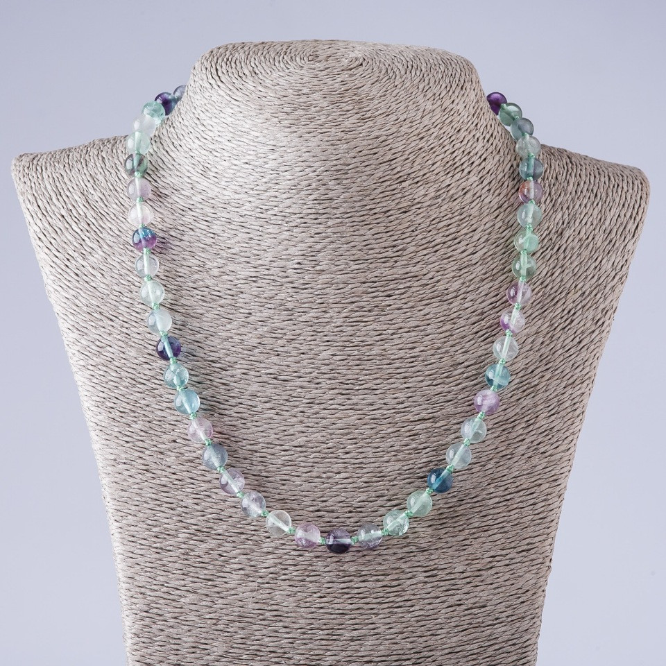 Fluorite Bead Necklace - Smooth Round Beads, 48 cm, 8 mm